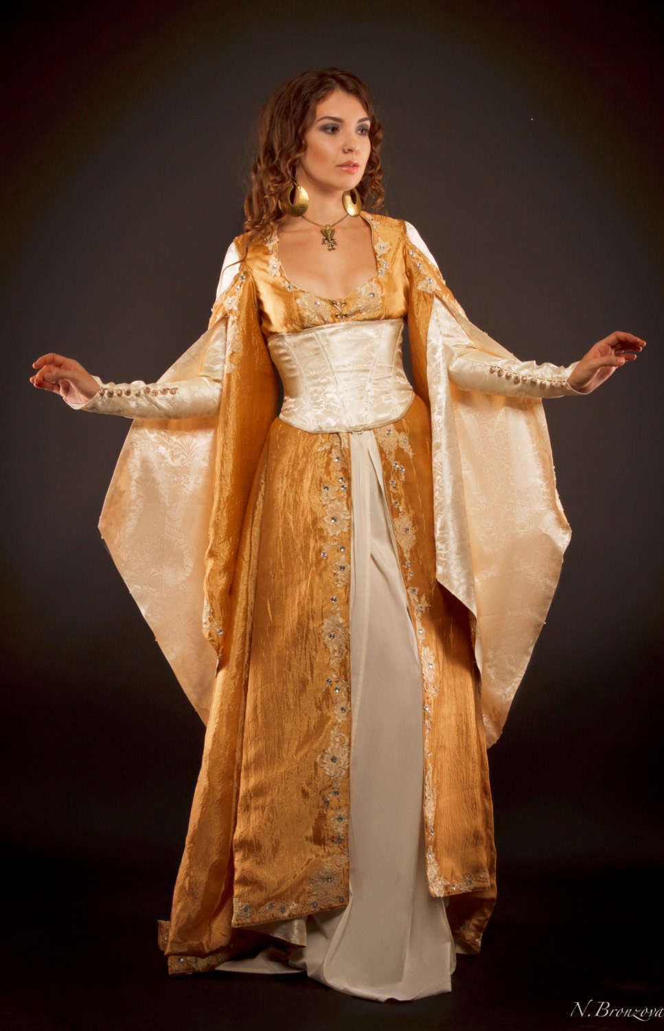 Gold Elven Dress Fantasy Dress Longsleeved Dress Larp - Etsy Australia