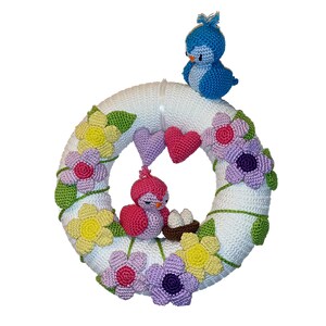 Decorate your front door for spring - crochet door wreath with flowers, crochet tutorial PDF download