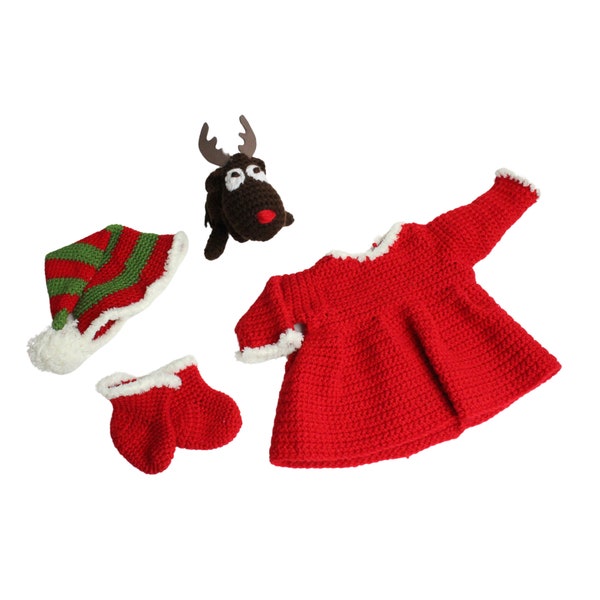 Häkelanleitung: Weihnachten in einem roten Puppenkleid, Wichtel häkeln, rotes Kleid häkeln,  puppenkleidung 43 cm, Puppenkleidung häkeln