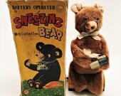 Rare Vintage Battery Operated Sneezing Bear with Lighted Eyes from Linemar Co. Inc. Japan c1950 39 s