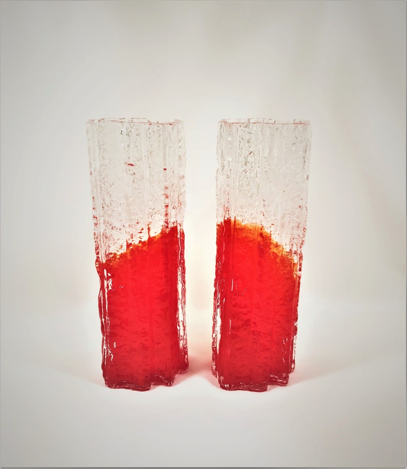 Pair Vintage Retro Bark Textured Vases OTK Glass Japan | Etsy