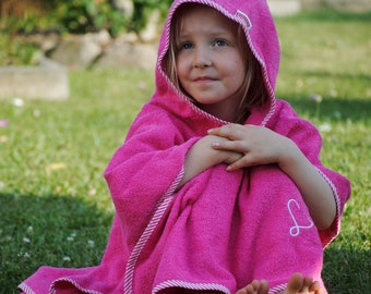 Bathing Poncho with Desired Name Embroidery Pink Girls Bathrobe Poncho Personalized by Name Baby Poncho Children's Poncho Beach Poncho