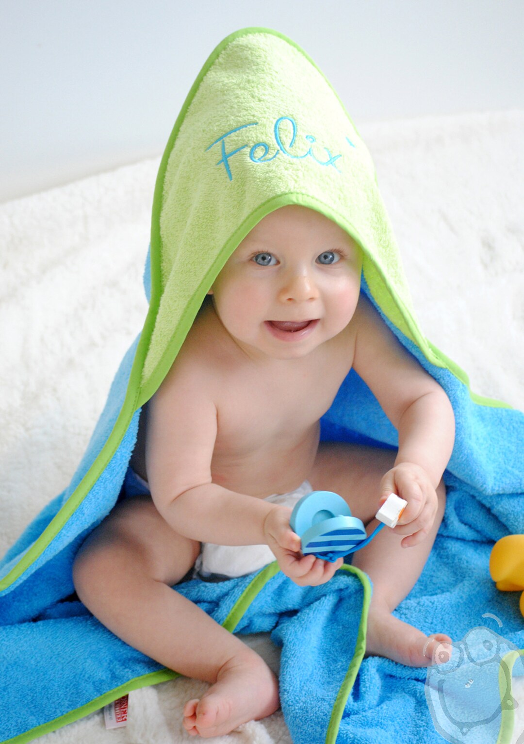 100 Cm Hooded Towel Ocean Lime With Name Bath Towel Baby Towel Etsy