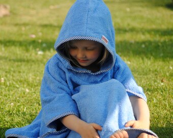 Bathing Poncho with Desired Name Embroidery Blue Boys Girls Bathrobe Poncho Personalized Beach Poncho For Kids