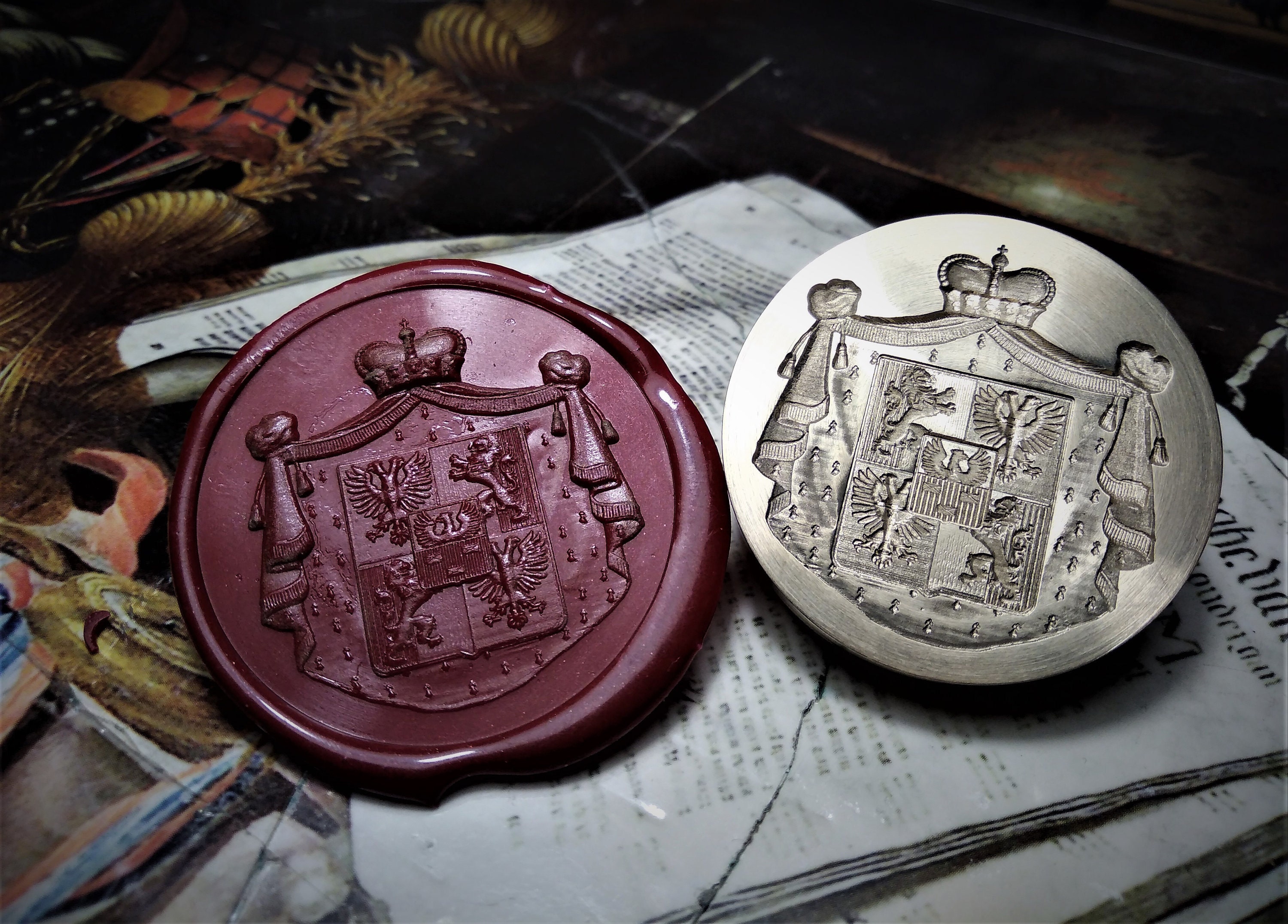 Custom Crest Wax Seal Stamps with Family and Business Logos -13