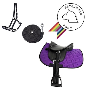 SET SELLA nero viola e CAVEZZA nera - Accessori Pony in legno NUOVO - *Acquisto senza cavallo in legno