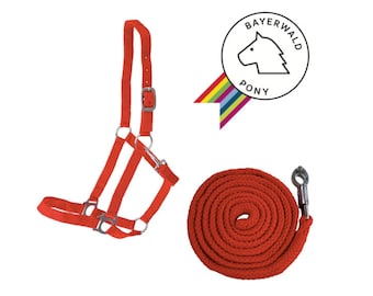 rotes HALFTER & roter FÜHRSTRICK m Panikhaken - Zubehör Holzpferd Holzpony Shetty NEU