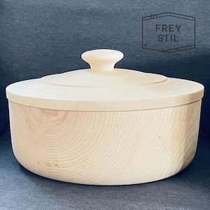 NIEUW Grote Zwitserse grenen broodpot - brooddoos - broodtrommel - traditioneel handgedraaid in Beieren met knop en groef - 28 cm - Zwitserse grenen brooddoos