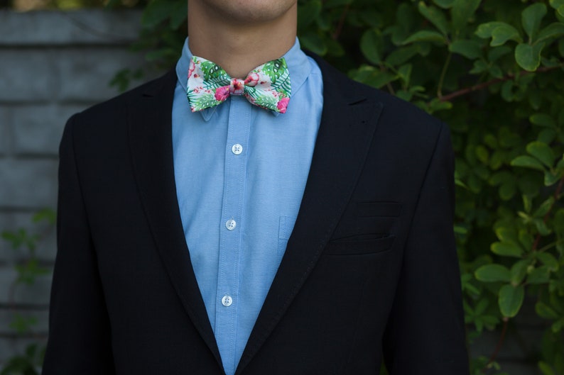 Tropical Bow Tie, Creative With Flowers and Leaves. Hawaiian Style
