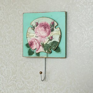 Wall hook Roses, Kitchen coat rack, Bedroom decor, Girls wall hangers, Jewelry hanger, Pink green hangers, Jewelry organizer