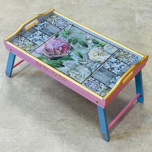 Folding table tray Rose, Breakfast table with legs, Laptop stand, Wooden serving tray, Breakfast in bed table