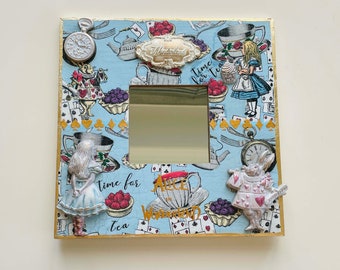 Wall mirror Alice in Wonderland, Ready to ship, Decorative wall mirror, Square Alice mirror, Wall clock Alice