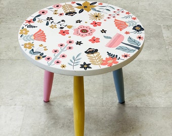 Pre-order decorative stool, 3 Legged Coffee Table, White Round coffee table, Decorative Children's table, Handmade Coffee Table
