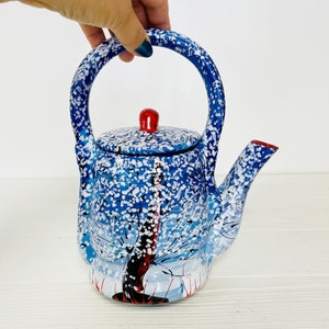 White Blue Ceramic kettle, Tee party, Kitchen Decor, Christmas Gift, Ceramic teapot for infuser, Decorative kettle