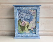 Blue wall key cabinet, Rustic key holder, Wall organizer, Wooden storage box, Key storage cabinet, Wall key organizer, Hydrangea decor