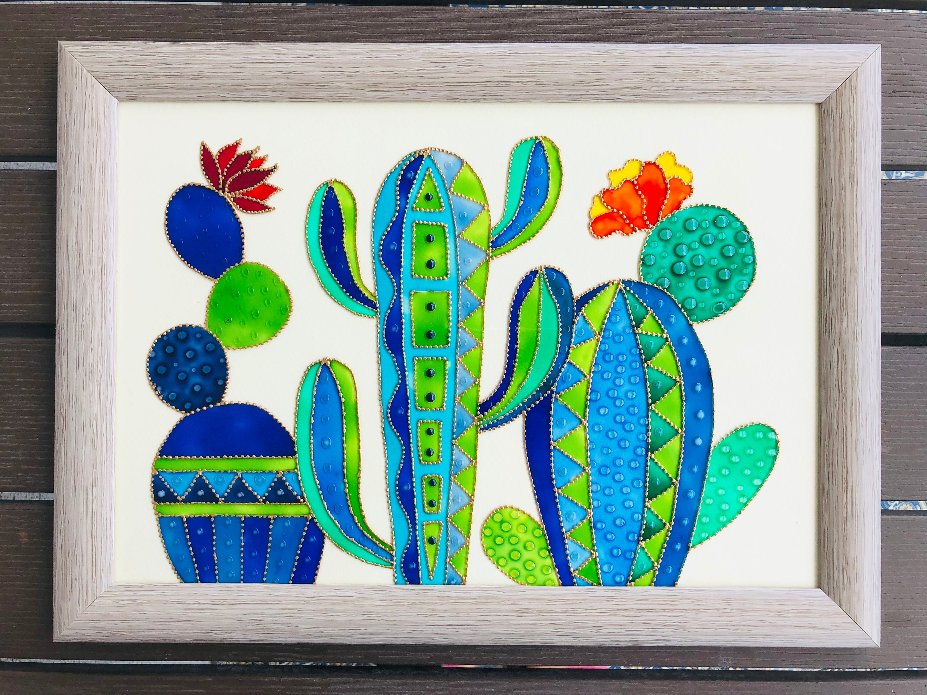 Stained glass painting Cactus Pictures to choose from Hand Etsy