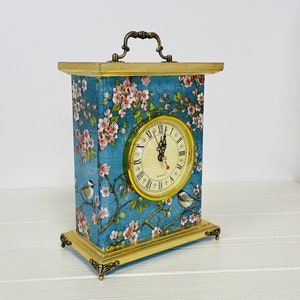 Blue mantel clock Chinoiserie Birds, Carriage Clock, Fireplace clock, Flowers Border Print, Table clock image 5