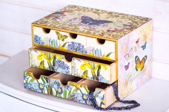 Mini cassettiera Farfalle e Libellule, Organizer da scrivania