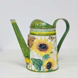 Hand painted watering can Sunflowers, Metal watering can, Farmhouse decor, Floral water can, Garden lover gift