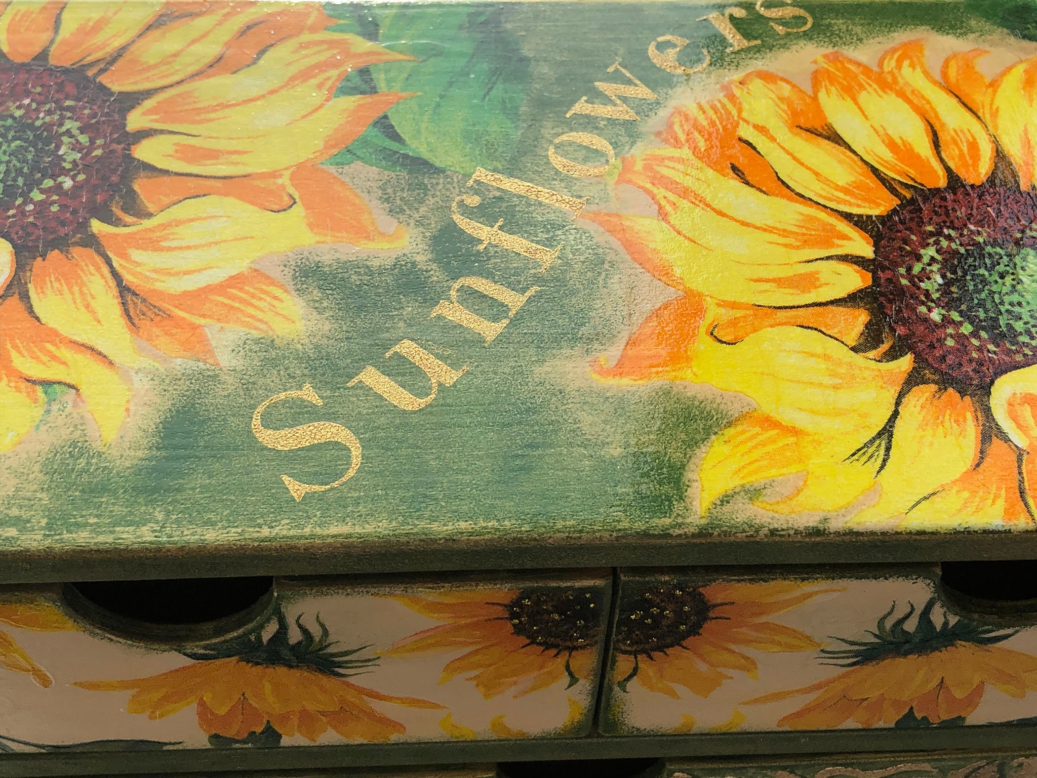 Makeup storage chest Sunflowers Wooden jewelry box Desktop Etsy