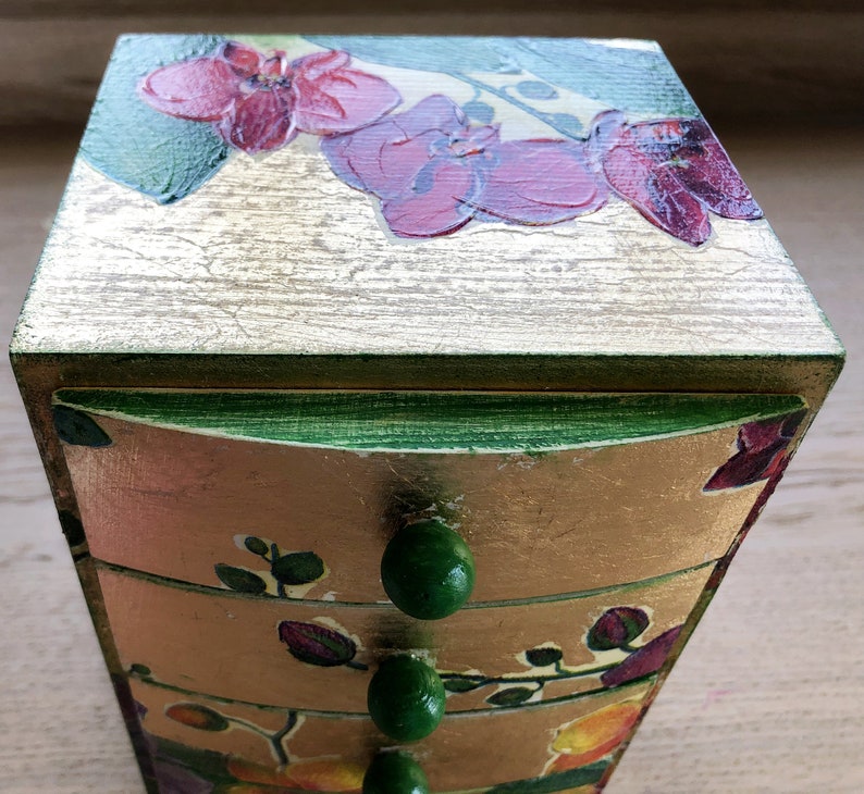 Jewelry Box Mini Chest of Drawers Orchids Decorative 
