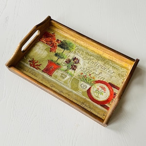 Colors to choose from, Decorative trays, Wooden serving tray with handles, Breakfast bed tray, Decorative Orange tray, Antiquites du Jardin