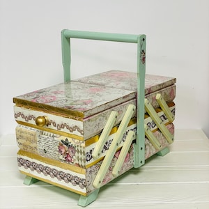 Shabby chic Sewing Box, Vintage Organizer with Sewing Supplies, Sewing box, Ready to ship, Beautiful Handcrafted