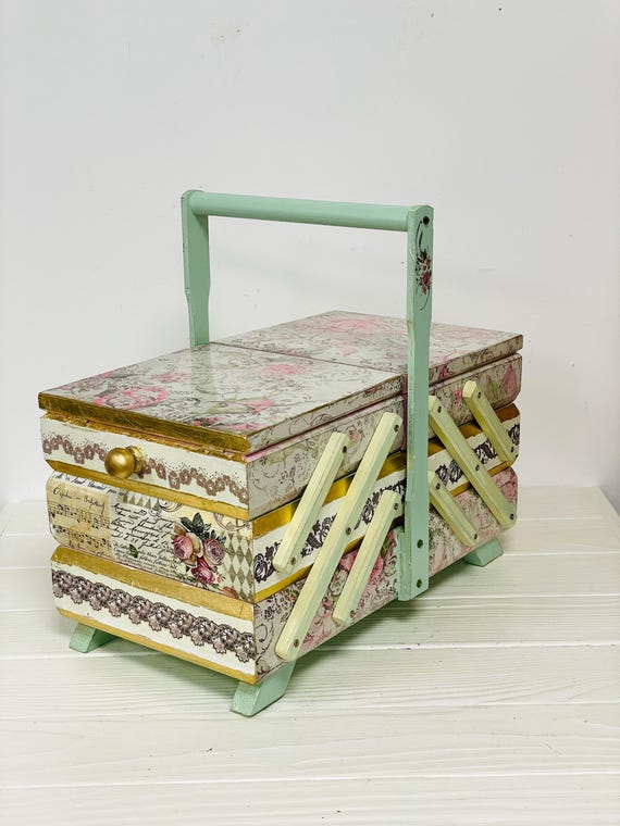 小物 HOME & LIFESTYLE SEWING BOX - GRAY / F Shabby Chic Sewing Box, Vintage Organizer With Sewing