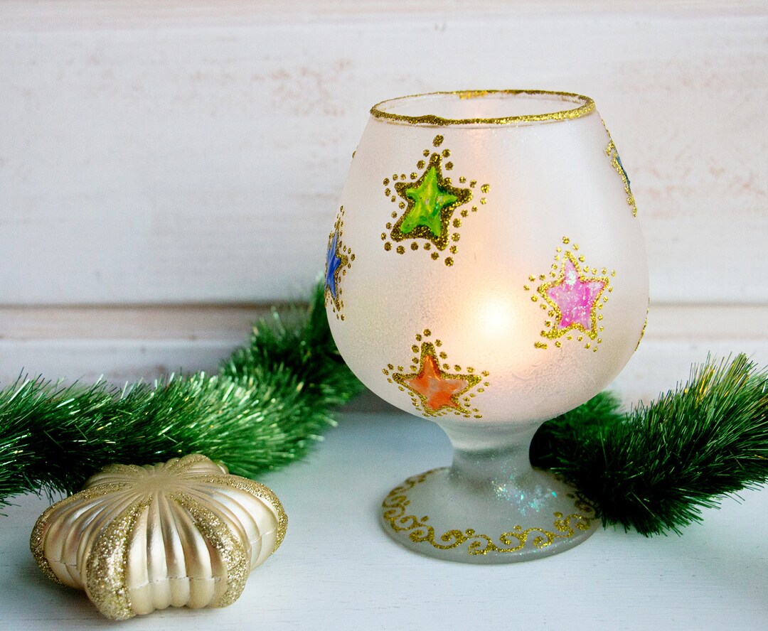 Candle Holder Art Glass Glass Candlestick Golden Glass Etsy