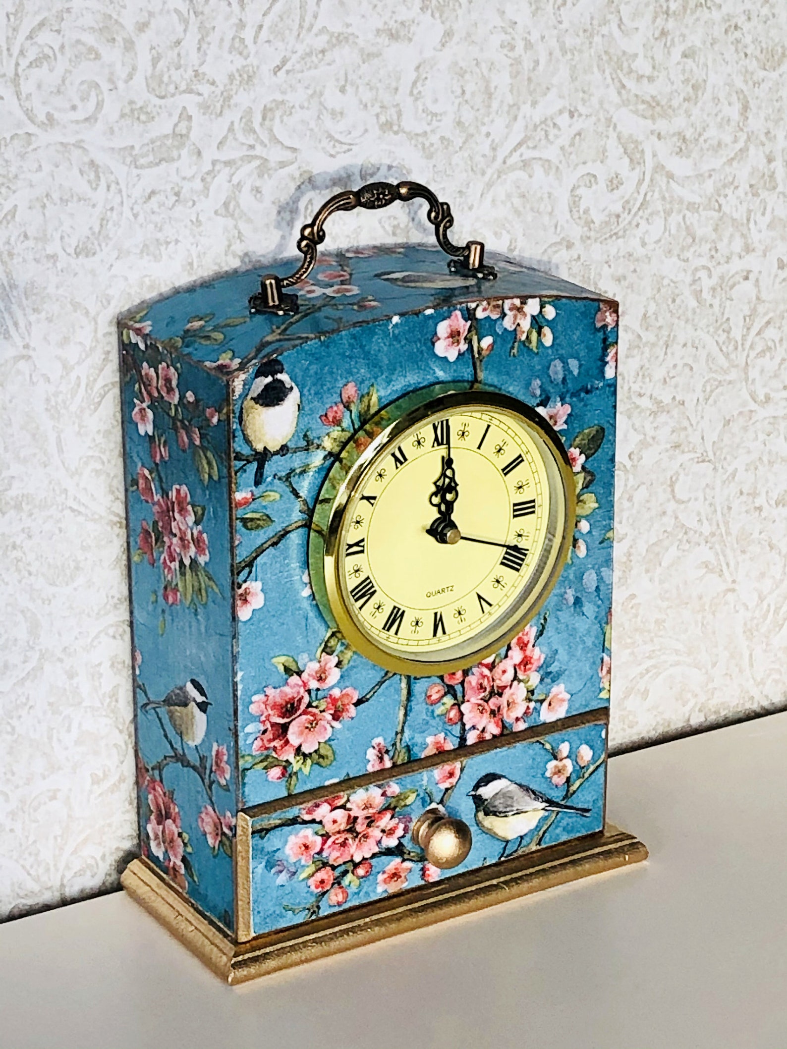 Blue Mantle Clock Carriage Clock Fireplace Clock Etsy