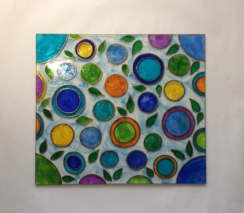 Stained Glass Painting Panel Wall Art Glass Art on Glass Etsy