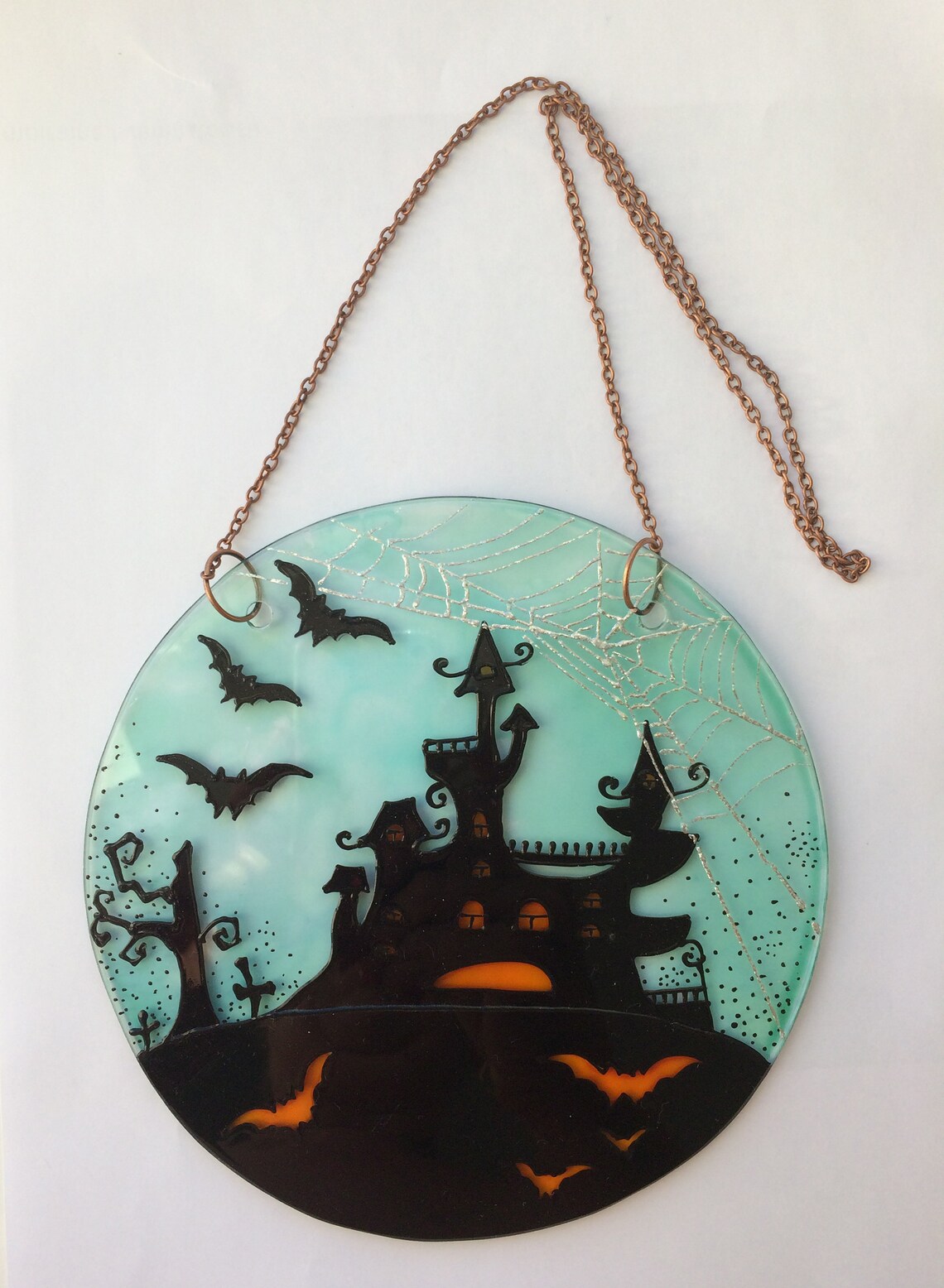 Stained Glass Suncatcher Halloween Haunted House Halloween Etsy