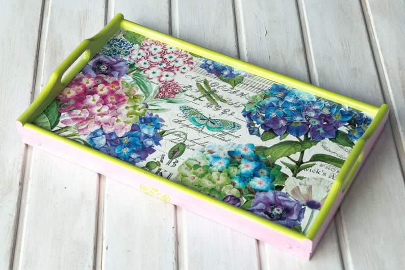 Breakfast Tray With Handles Hydrangeas Decorative Tray Etsy