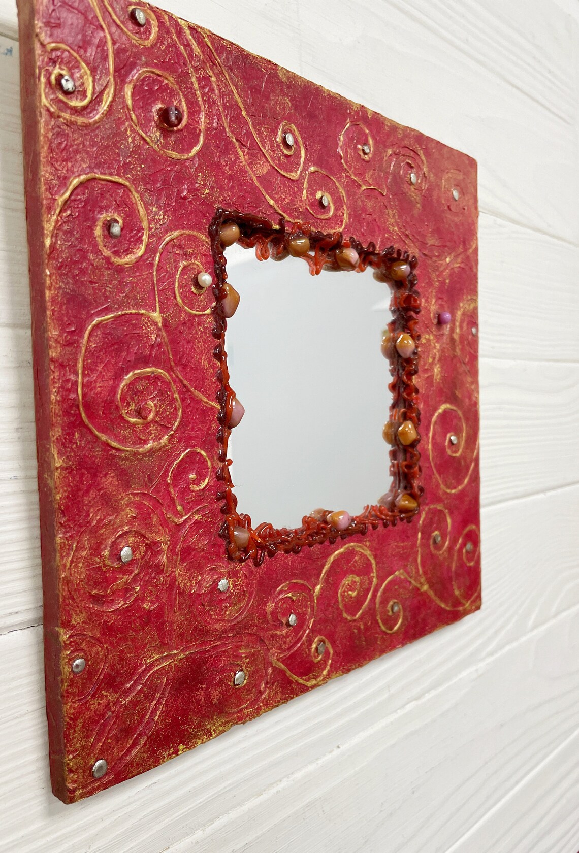 Mirror in Red Frame Small Wall Mirror 2525cm Decorative - Etsy