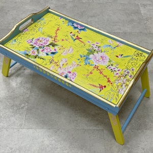 Breakfast table with legs, Yellow blue decor, Folding breakfast table, Laptop stand, Serving tray, Breakfast in bed tray