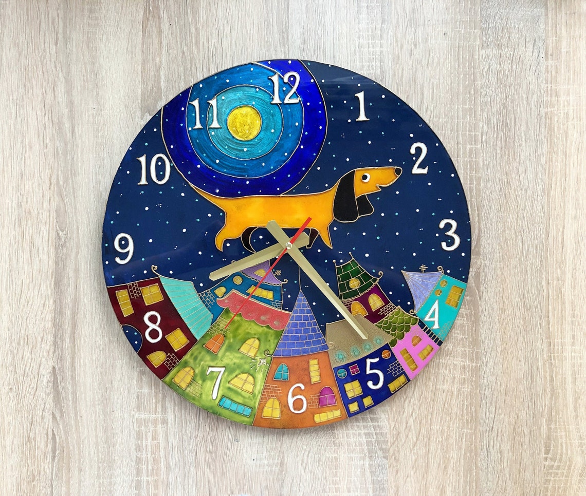 Stained Glass Wall Clock Dachshund Dog Clock Veterinary Etsy