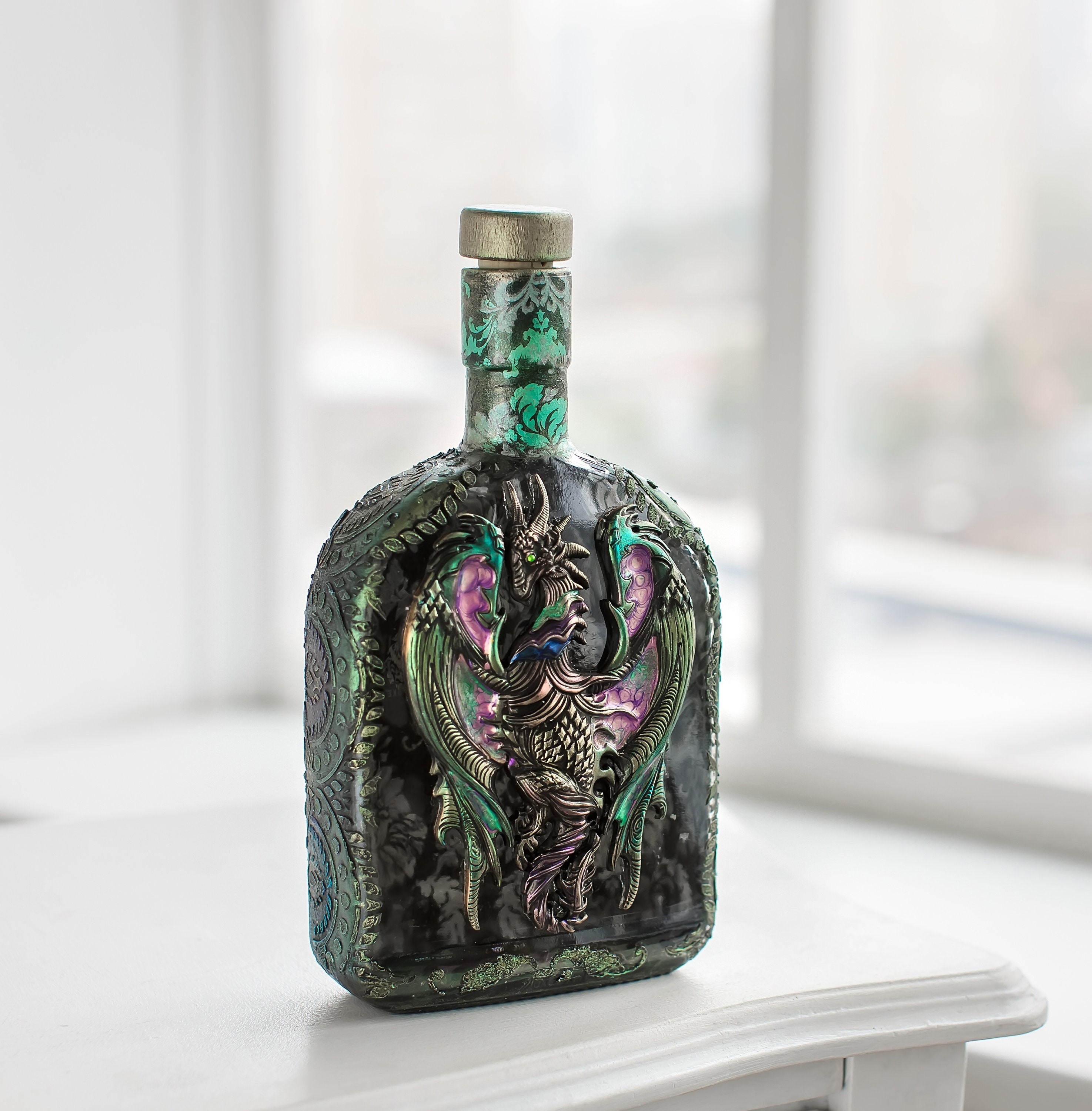Glass Bottle Fire breathing Decorative bottle Hand Painted Etsy