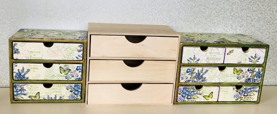 16 Drawers Mini Box Rustic Wooden Trinket Storage Cabinet Desk Makeup  Organizer