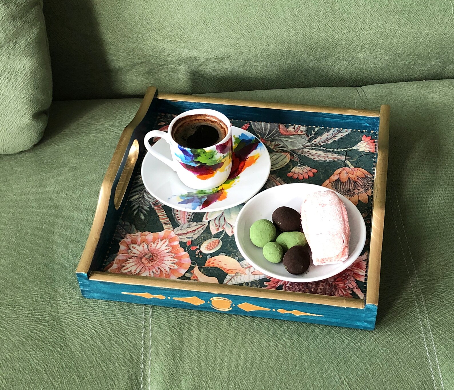 Small breakfast in bed tray Green Bed tray Serving tray Etsy