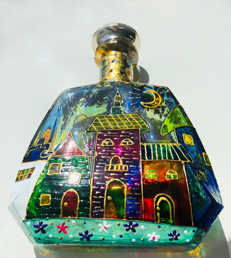 Decorative Stained Glass Bottle Stained Glass Bottle Hand Etsy
