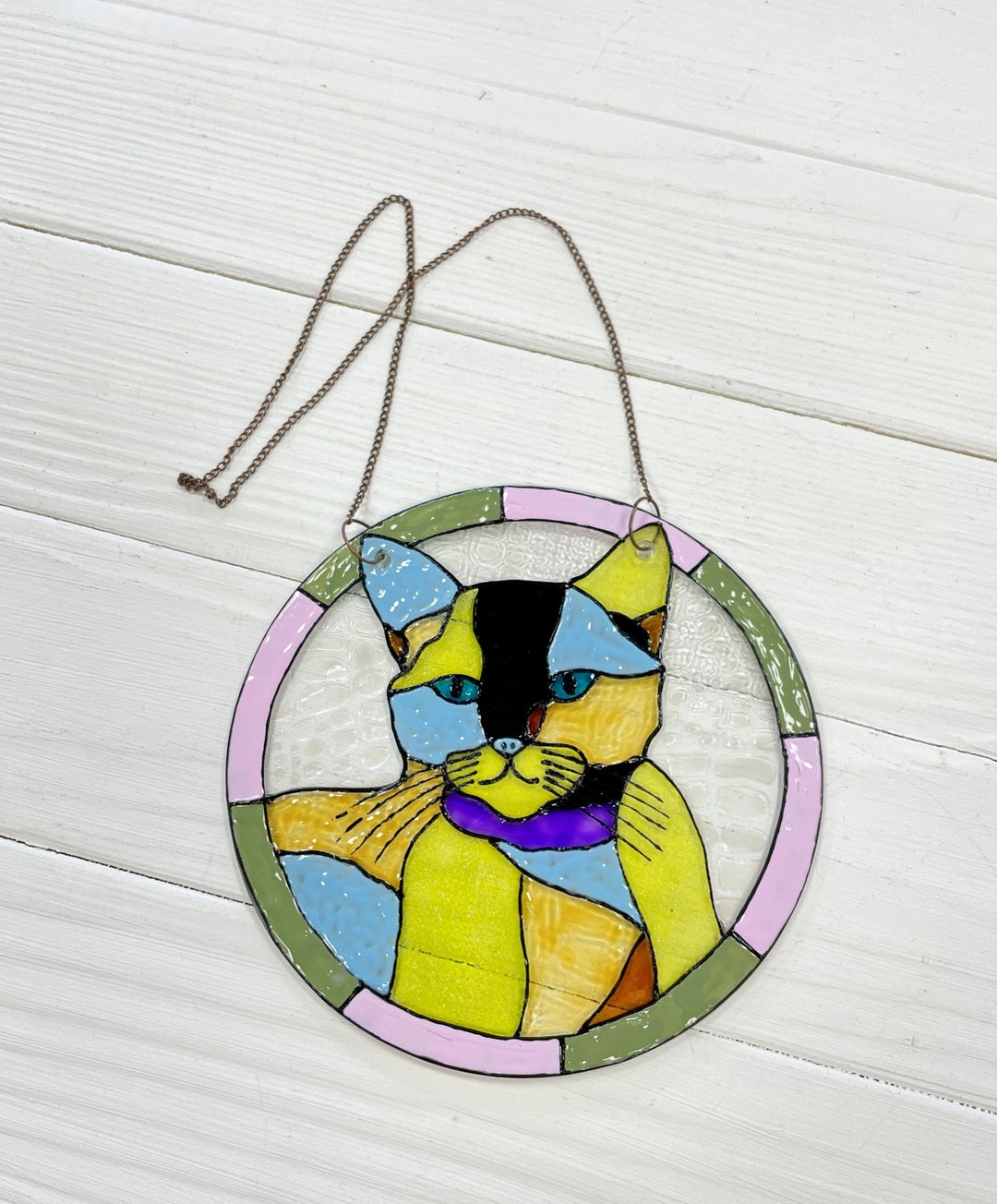 Glass Suncatcher Cat, Ready to Ship, Hanging Window, Cat Lovers ...