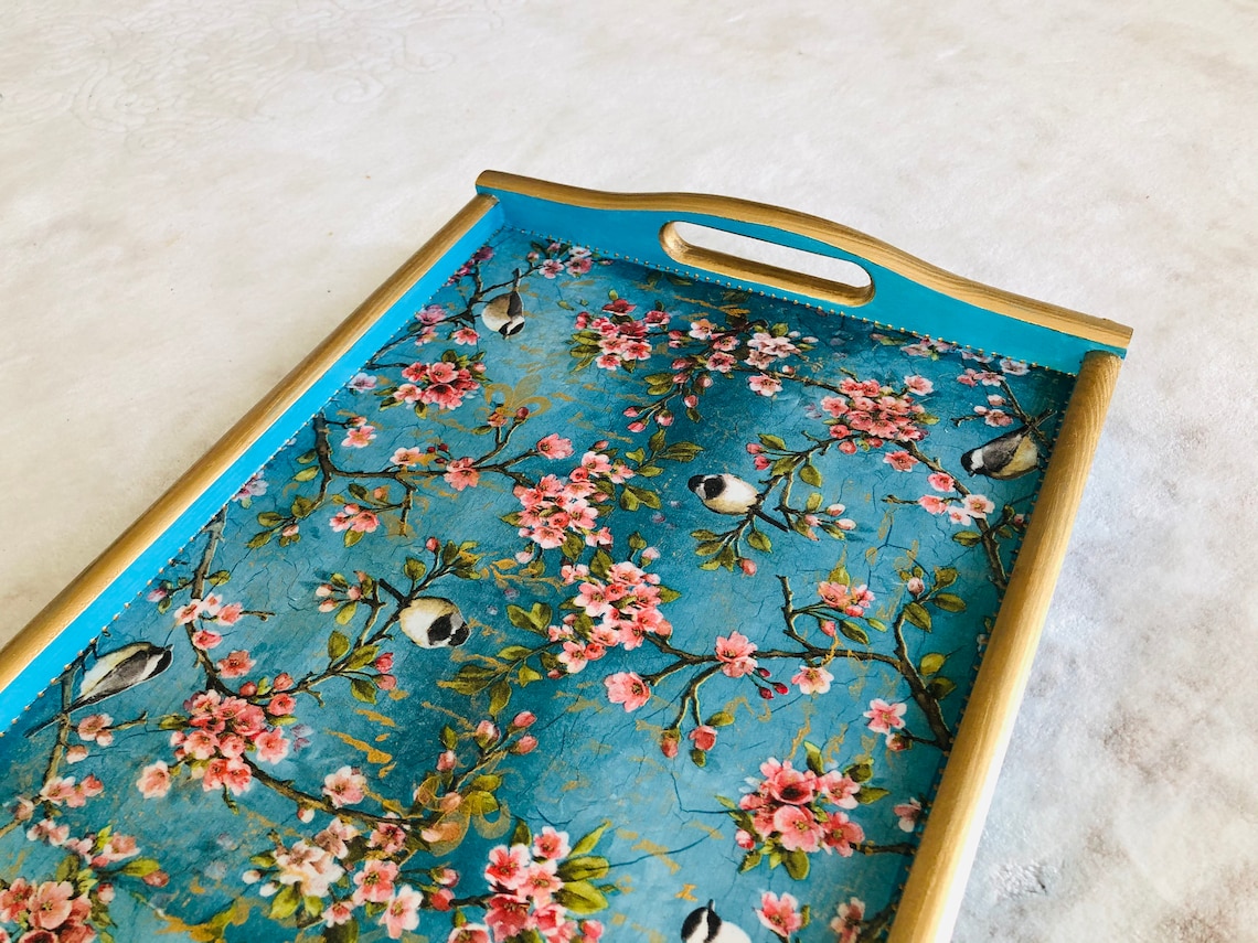 Decorative Bed Tray Chinoiserie Birds Desk Organization Etsy