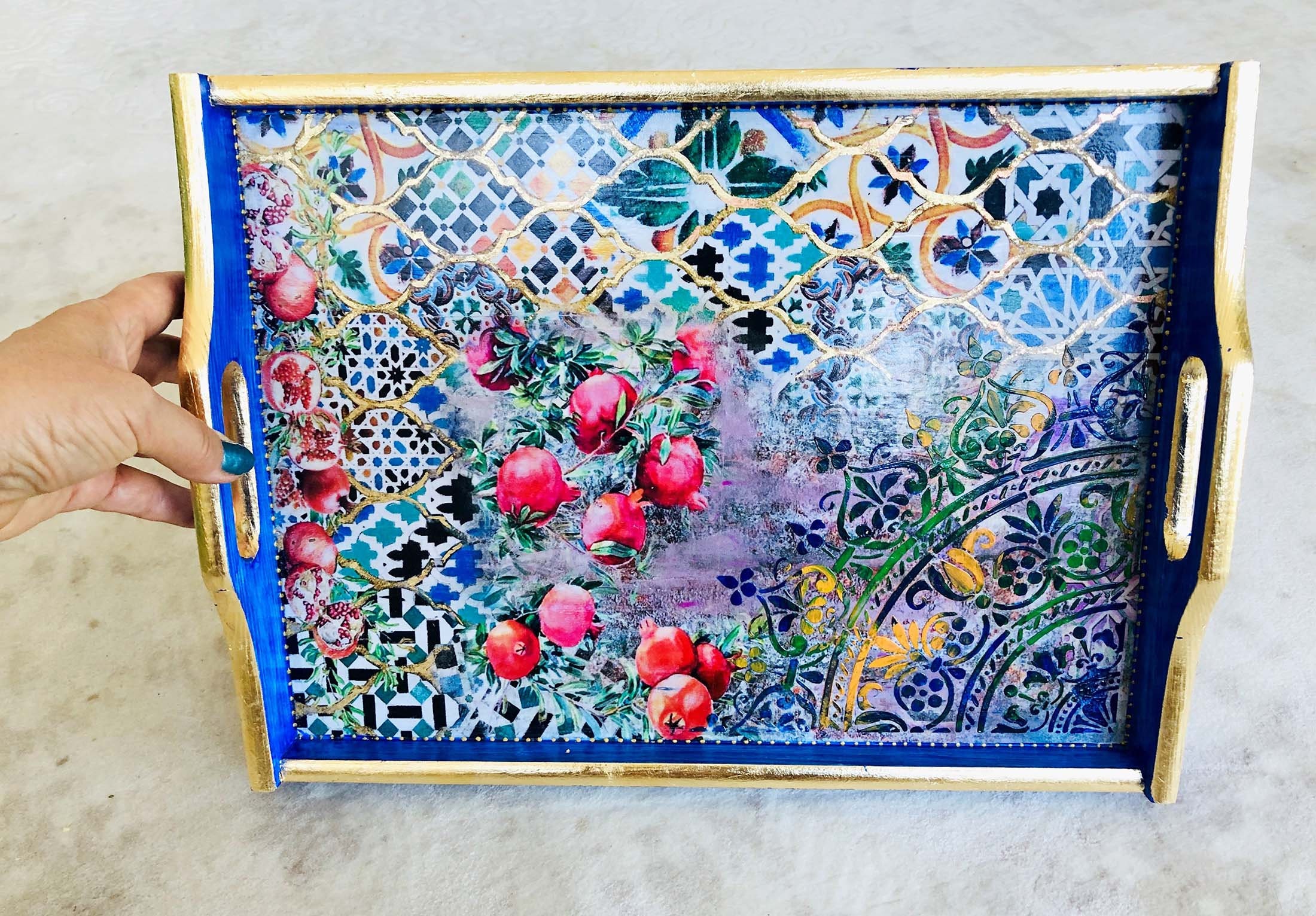 Blue tray with handles 1216 Decorative Bed tray Etsy