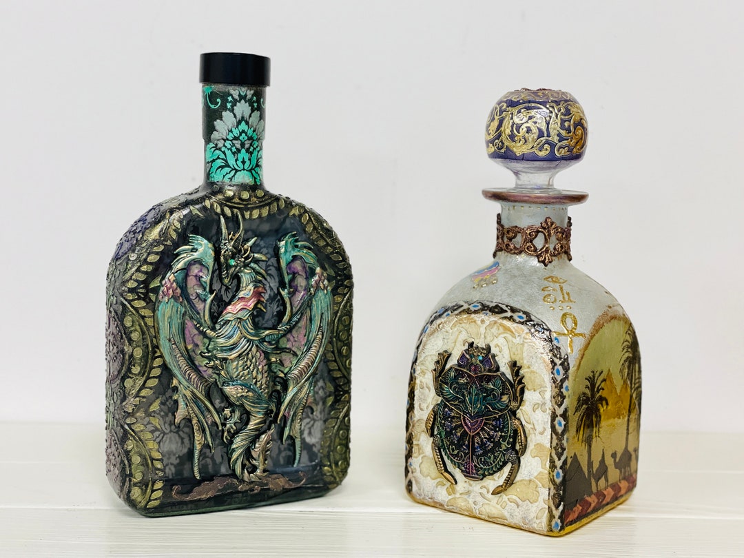 Glass Bottle Fire Breathing Decorative Bottle Hand Painted Etsy