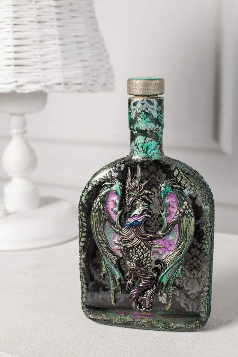 Glass Bottle Fire Breathing Decorative Bottle Hand Painted Etsy