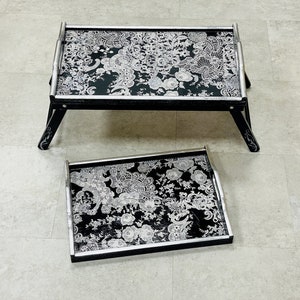 Breakfast table with legs, Black white tray, Folding breakfast table, Laptop stand, Breakfast tray with handles, Decorative Bed tray