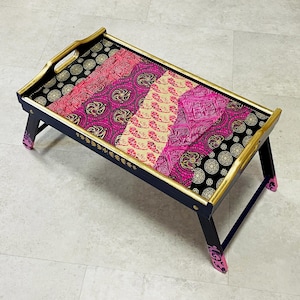 Purple Breakfast table with legs, Decorative Bed tray, Folding breakfast tray, Laptop stand, Wooden serving table, Pink Purple home decor