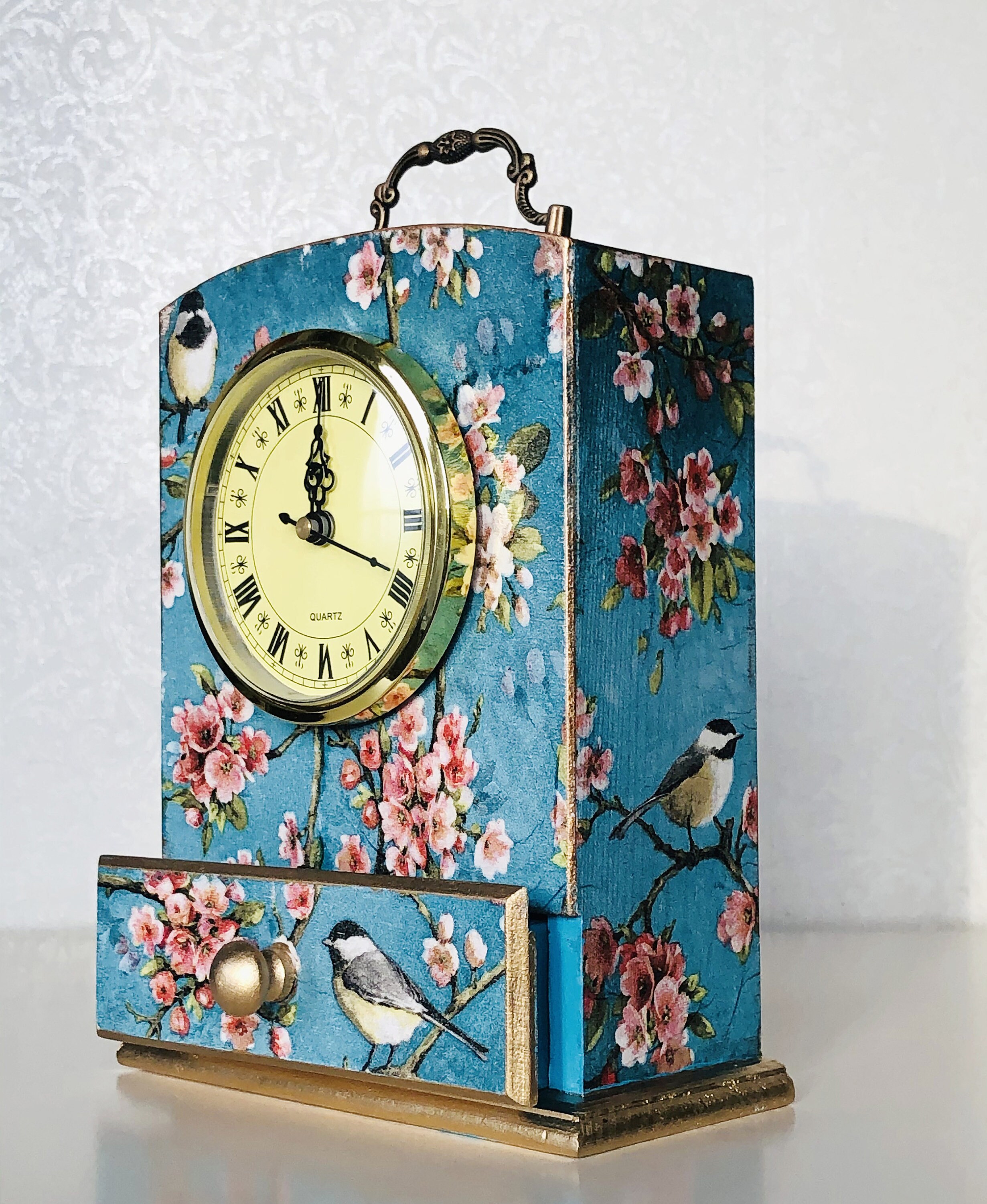 Blue Mantle Clock Carriage Clock Fireplace Clock Etsy