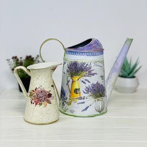 Metal watering can, Hand painted watering can LAVANDULA, Rustic watering can, Farmhouse decor, Floral water can, Garden lover gift