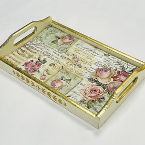 Wooden serving tray, Trays in stock and to order, Breakfast in bed tray, Street tray, Beige tray with roses